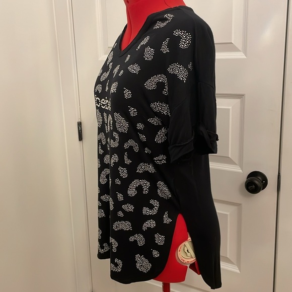 Bebe Short Sleeve Women’s Large T-shirt Crystal Letters Studded Design Black - Picture 6 of 9